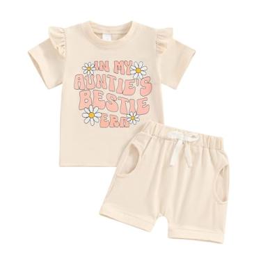 Imagem de Bagilaanoe Conjunto de camisetas e shorts de manga curta com babados, roupas de verão para bebês e meninas, Caqui, 18-24 Meses