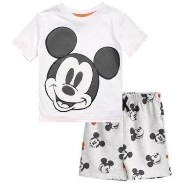 Imagem de Disney Conjunto curto para bebês meninos – 2 peças camiseta e shorts – Mickey Mouse, Toy Story, Winnie the Pooh (2T-7), Micky, rosto grande, branco, 5