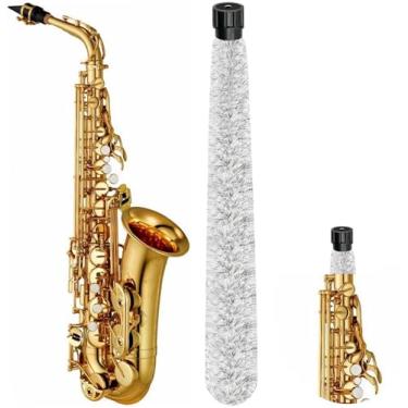 Imagem de Cotonete de limpeza de saxofone alto, limpador de escova de saxofone alto, kit de limpeza e cuidados de saxofone de algodão ultra absorvente, adequado para saxofone alto, comprimento 53 cm