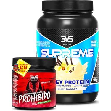Imagem de 3VS Nutrition Combo Pré-Treino Prohibido Sabor Maça Verde 360g + Whey Supreme 900g Sabor Baunilha