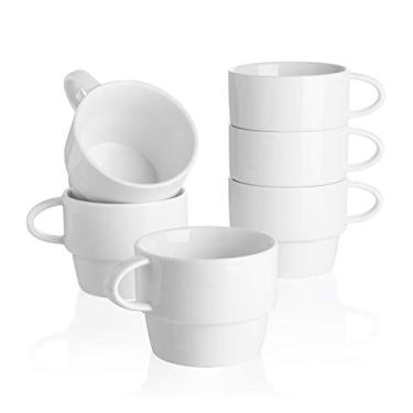 Imagem de Sweese Xícaras de café com leite de porcelana - Copos de café empilháveis - 290 ml para bebidas especiais de café, cappuccino, mocha e chá - Conjunto de 6 - Branco