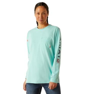 Imagem de ARIAT Camiseta feminina com logotipo elástico resistente ao fogo, Piscina azul, M