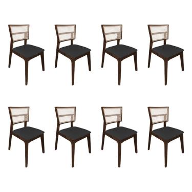 Imagem de Kit 8 Cadeiras De Jantar Manuela Em Tela Assento Facto Preto Base Em Madeira Maciça - Natural