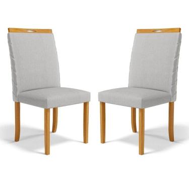 Imagem de Kit Com 2 Cadeiras Agnes Madeira Maciça Estofadas Para Mesa De Jantar Linho Cinza 407