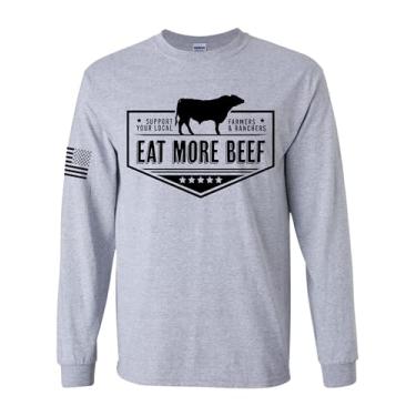 Imagem de Camiseta masculina de manga comprida Support Your Local Farmers Eat More Beef Farm to Table, Cinza esportivo, 5G