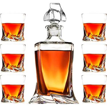 Imagem de First to act tactical Conjunto de copos de decantador de uísque, sem chumbo, copos de degustação de uísque escocês, garrafa de vinho para beber uísque irlandês, bourbon, copo de tequila (torção, 1
