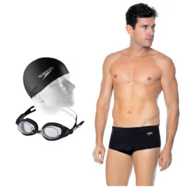 Imagem de Kit Natação Speedo Sunga Tradicional Lycra Adulto + Óc. Freestyle Slc Antiembaçante + Touca Silicone (BR, Alfa, GG, Regular, Preto)
