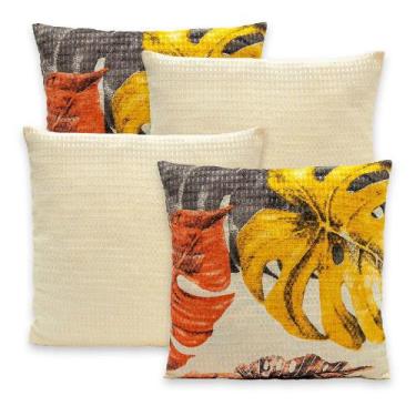 Imagem de Kit 4 Capas Piquet P/ Almofadas 40x40 Com Zíper Lisas e Estampadas - R