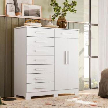 Imagem de Cômoda 2 Portas 8 Gavetas Verona Albatroz, Branco Fosco