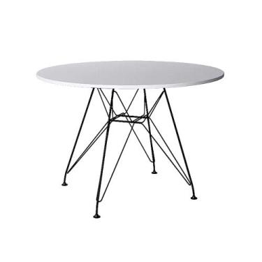 Imagem de Mesa Eiffel Redonda 110cm Tampo de Madeira Branco com Base de Ferro Pr