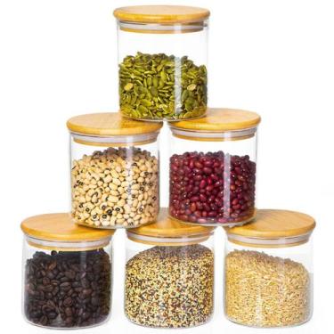 Imagem de Kit Potes De Vidro Hermético 550ml Tampa De Bambu 6 Peças - Offerbest,