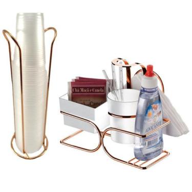Imagem de Kit Café 2 Peças Suporte Copos 200ml Porta Sachês Guardanapos Adoçante
