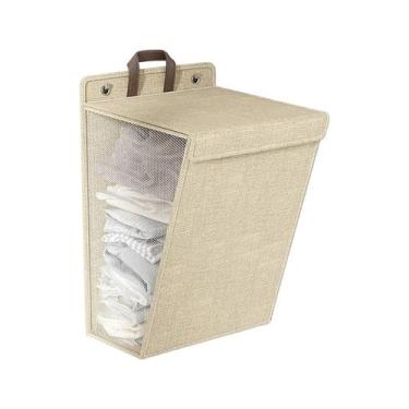 Imagem de Cesto de Roupa Suja Limpa Dobrável Adesivo De Parede Organizador Quart