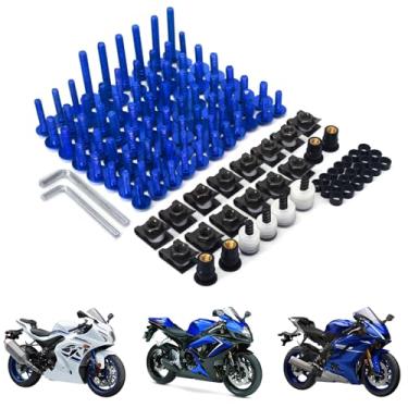 Imagem de AnXin Kit de parafusos de carenagem de motocicleta 116 peças de parafusos de fixação CNC universal para GSXR 600 750 1000 YZF R6 R3 R1 MT03 MT-03 MT07 FZ07 XSR900 XSR700 MT09 FZ-09 FZ1 FZ6 FZ6R Azul