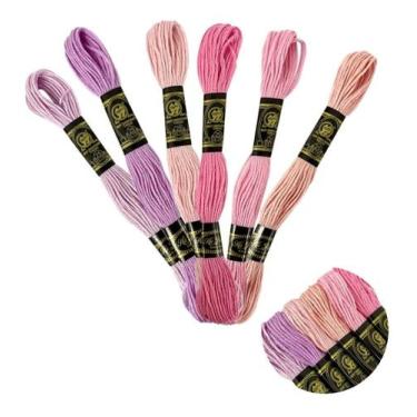 Imagem de Kit 6 Meadas Linha De Bordar Bordado Manual Ponto Cruz - ADB, Rosa