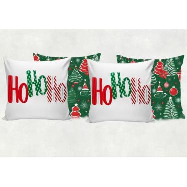 Imagem de Kit 4 Capas para Almofada Natal Divertidas Personagens Merry Christmas