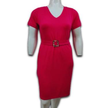 Imagem de Vestido Midi Tubinho com Cinto Tecido Malha Decote Gola V Plus Size - 