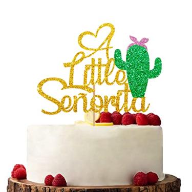 Imagem de Topo de bolo Little Señorita dourado e verde, topo de bolo It's A Girl/Welcome Girl, decorações de bolo com glitter para chá de bebê espanhol/festa de revelação de gênero