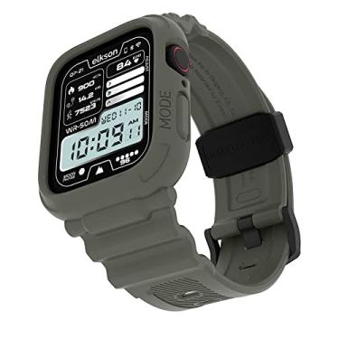 Imagem de elkson Projetado para Apple Watch Series 8/7/6/SE/5/4 [45/44 mm], Quattro Pro Series Capa protetora robusta de grau militar com pulseiras para iWatch, Stealth Black, 45mm/44mm, Metal de aço inoxidável