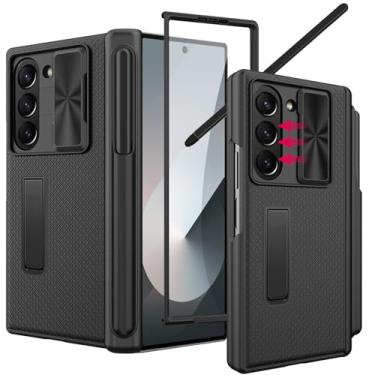 Imagem de YQODSZ Capa para Samsung Galaxy Z Fold 6 com suporte para S Pen e Stylus, [Capa de câmera deslizante] Capa dobrável com compartimento para caneta com suporte de dobradiça protetor de tela protetor de