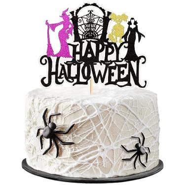 Imagem de Ercadio 1 pacote de enfeite de bolo Happy Halloween - Cemitério de bruxa mágica de terror castelo decoração de bolo para decoração de bolo de festa de aniversário com tema de Halloween