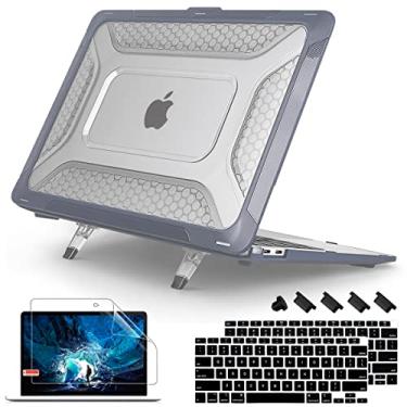 Imagem de Mektron Série favo de mel compatível com MacBook Air 13" Capa 2021 2020 2019 2018 Versão A2337 A1932 A2179 Touch ID, Capa dura resistente com TPU Bumper & Dust Plug & Keyboard Capa, Cinza