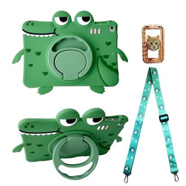 Imagem de Capa infantil de dinossauro verde com alça para iPad Mini 5th 2019/Mini 4th 2015 7,9 polegadas, 3D Kawaii, gira, 360, suporte de rotação 360, dinossauro, crianças, meninas, mulheres, capa de silicone