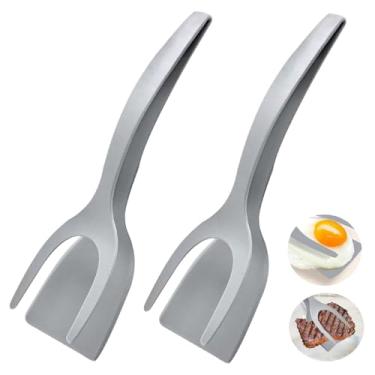 Imagem de 2 espátulas de ovo, espátula 2 em 1 e pinças para bife, omelete, panqueca, ovo, fritar, churrasco