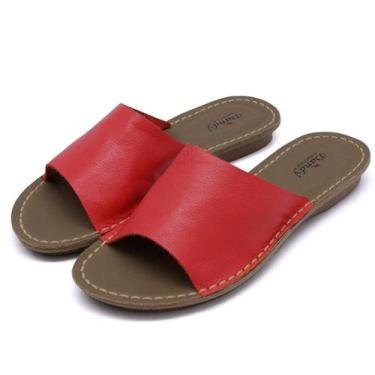 Imagem de Sandália Rasteirinha Feminina Couro Chinelo Confortável - DANDY, Verme