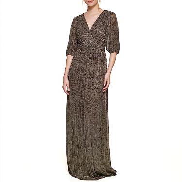 Imagem de Eliza J Vestido longo feminino com gola V e manga cotovelo, dourado, Dourado, 36