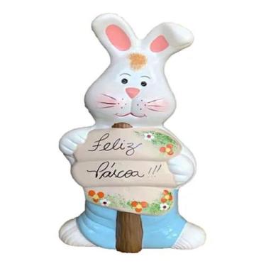 Imagem de Estatueta Coelho Enfeite De Mesa Pascoa Ou Jardim Cerâmica - Hp Decor