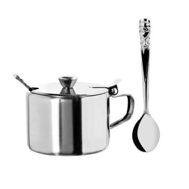 Imagem de Açucareiro Inox luxo Com Colher restaurante hotel c/ tampa - Clink