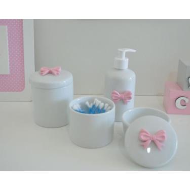 Imagem de Kit Higiene Porcelana Bebê Bandeja Banho Quarto K016 Laço - Ciranda Ar