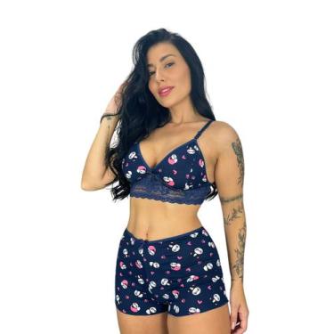 Imagem de KIT 3 Short Doll Feminino Estampado em Suede e Renda - SHORT DOLL LARA