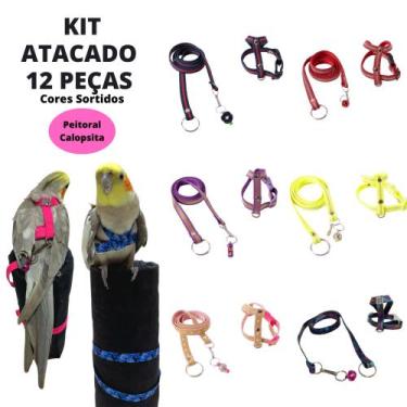 Imagem de Kit 12 Guia Coleira Peitoral Para Aves Calopsita Revenda Atacado Petsh