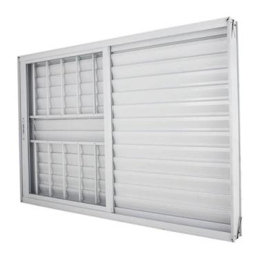Imagem de Janela Veneziana em Alumínio Branco 120x150x10 cm 3 Folhas Com Grade N