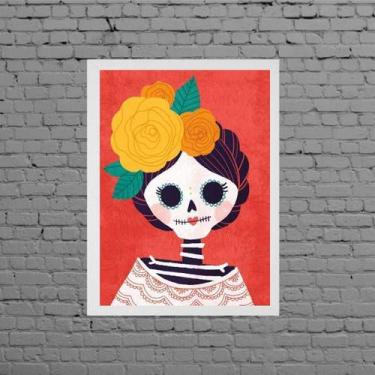 Imagem de Quadro Caveirinha Mexicana Feminina 33x24cm - Quadros On-line, Madeira