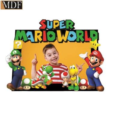 Imagem de Porta Retrato Infantil 3d Mario Word Fotos 10x15 Aniversário Mdf Adesi