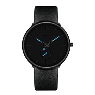 Imagem de FIZILI Relógios masculinos ultrafinos minimalistas à prova d'água - relógio de pulso moderno unissex com pulseira de couro, Azul, Estilo minimalista moderno