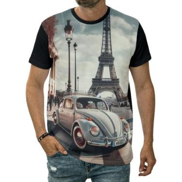 Imagem de Camiseta Fusca Azul Em Frente A Torre Eiffel Carro Clássico - Darkwood