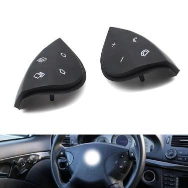 Imagem de Goodithy 2 peças de capas de botões de controle de volante, kit de substituição de acabamento de botões de volante multifuncionais para Mercedes Benz W211 E350 E400 E500 E550 2118206110 (preto)