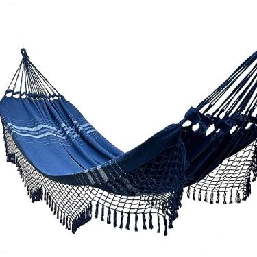 Imagem de Rede De Dormir Grande Reforçada Para Casal King 4,70m Algodão Premium Azul Marinho