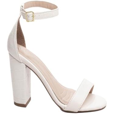 Imagem de Sandália Feminina Tiras Salto Grosso 8,5 (Off White, BR, Adulto, Numérico, 35)