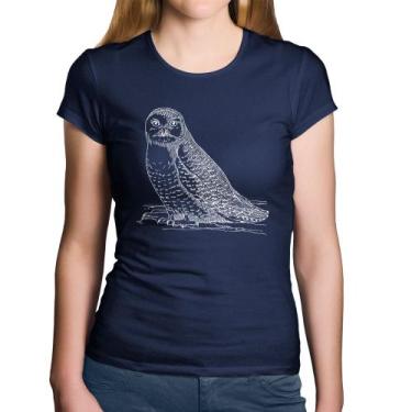 Imagem de Baby Look Algodão Coruja Traços - Foca na Moda, Marinho, GGG