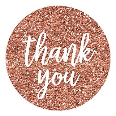 Imagem de Andaz Press Adesivos redondos com etiqueta circular de 5 cm, estilo escrito com glitter em ouro rosa falso, branco, agradecimento, pacote com 40, decorações de aniversário de chá de bebê de casamento