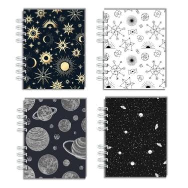 Imagem de Kit Com 4 Cadernos Capa Dura para anotação cadernos de bolso, A6, cadernos wire-o, pautados para faculdade e escola, para mulheres, presente, escritório, material escolar - Capas Celestial Estelar Espaço