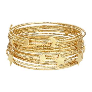Imagem de HIIXHC Pulseiras de ouro para mulheres - 16 peças, pulseiras de lua e estrela, pulseiras empilháveis de ouro em várias camadas, joias para presente feminino, 7 inches, Metal, Sem Pedra Preciosa