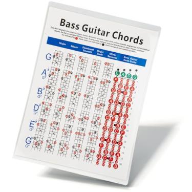 Imagem de Tabela de acordes para baixo - A melhor ferramenta de treinamento de contrabaixo de acordes de guitarra de 4 cordas para iniciantes, adultos, crianças, entusiastas da música - Material de música