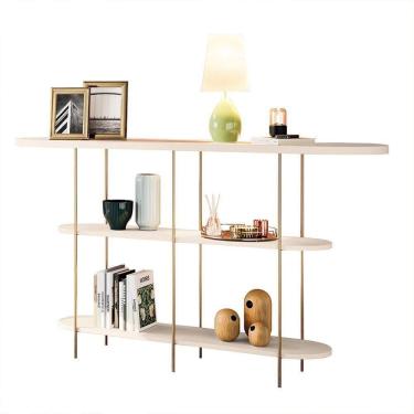 Imagem de Aparador Decorativo Sala De Estar Walker Pés Em Aço Tampo Vidro Off White G26 - Gran Belo