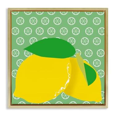 Imagem de Stupell Industries Design de arte de parede em tela emoldurada brilhante limão fruta dourado flutuante por Daniela Santiago, 63 x 63 cm